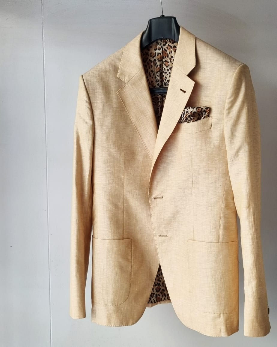 Light Yellow Linen Blazer With Green Pants