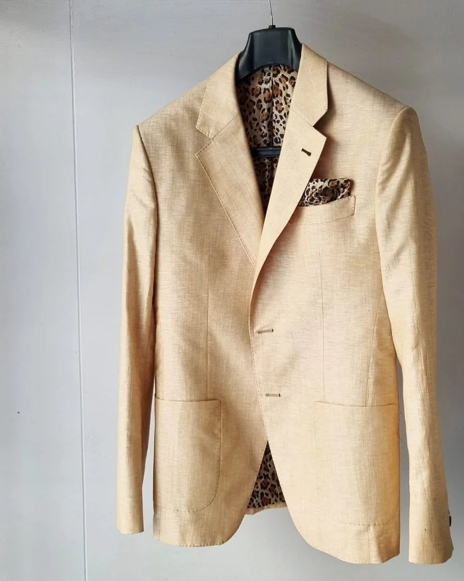 Light Yellow Linen Blazer With Green Pants - Snug