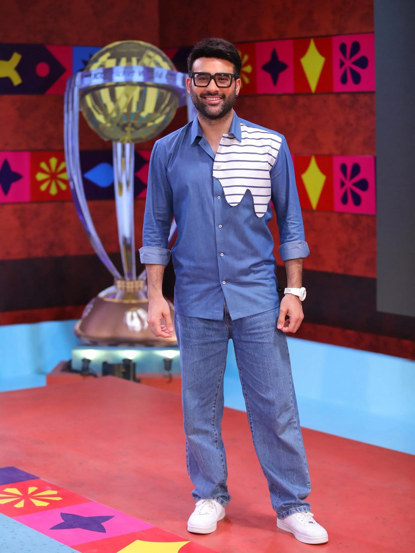 Denim Shirt with Striped Patch. - Snug