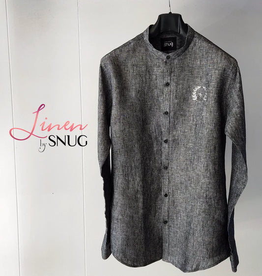 Charcoal Grey Linen Shirt with Logo. - Snug