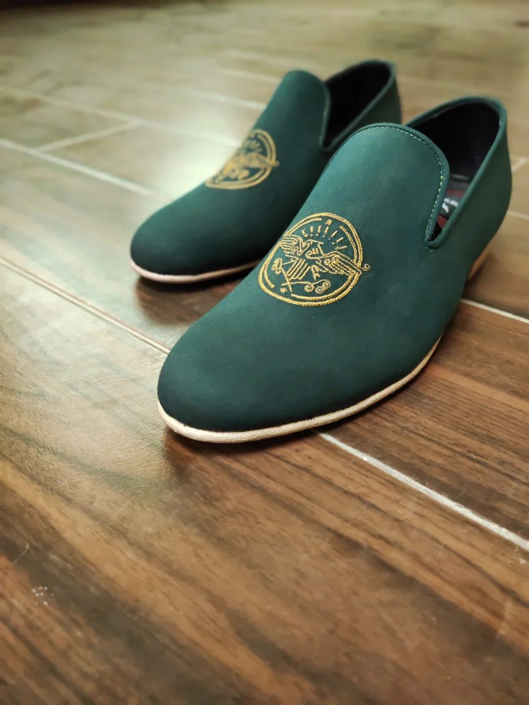 Bottle Green Pumps with Natural Finished Leather Sole - Snug