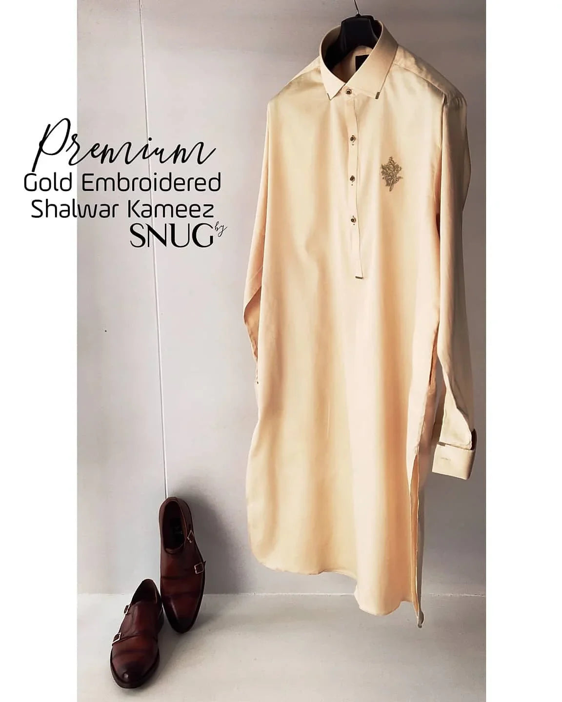 Golden Egyptian Qamiz Shalwar With Orange Embroided Blazer - Snug