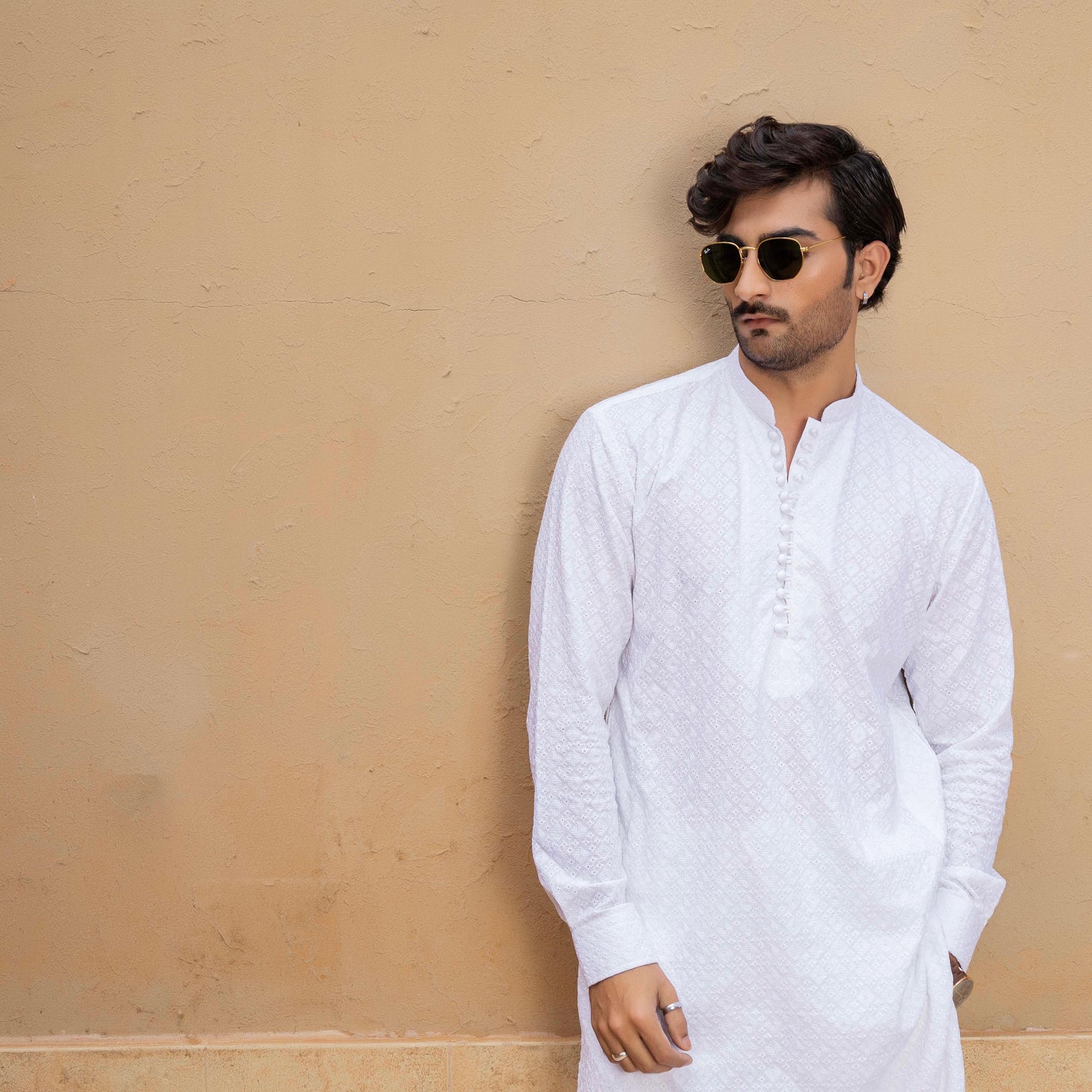 White Self Embroidered Kurta Trouser - Snug
