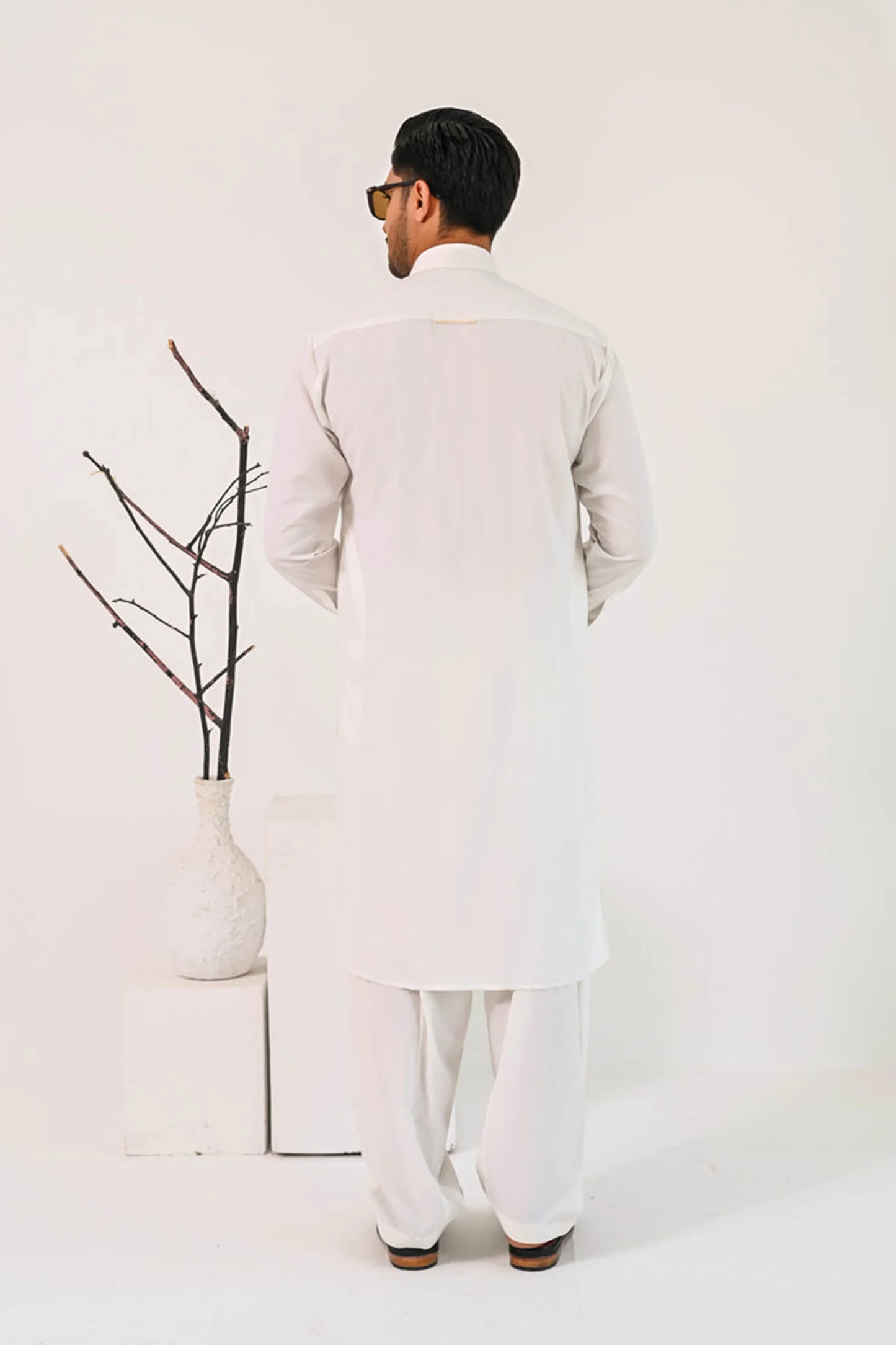 Off White Kurta Shalwar with Self Embossed Blazer - Snug