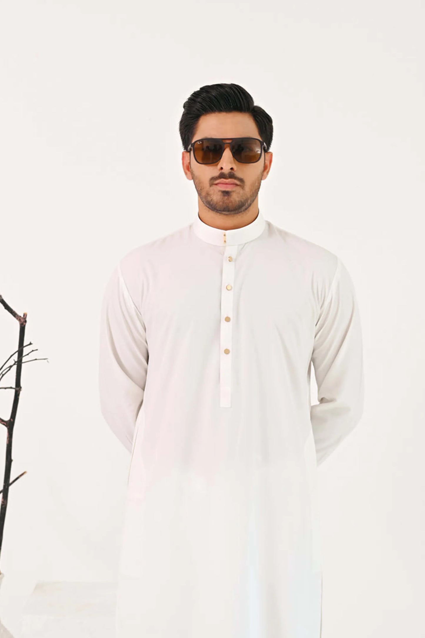 Off White Kurta Shalwar with Self Embossed Blazer - Snug