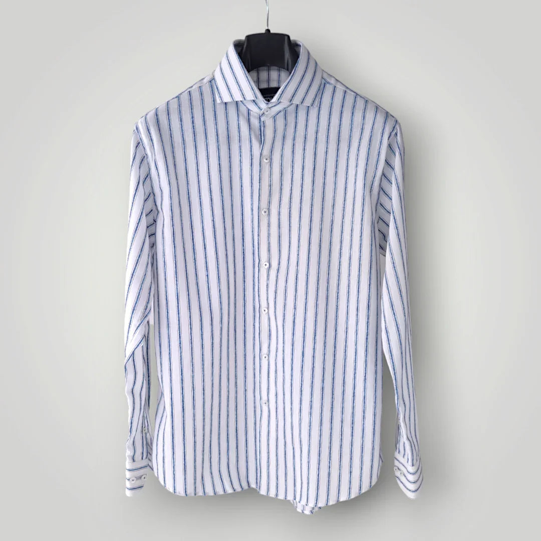 Linen Exposed Blue Self Striped Shirt - Snug