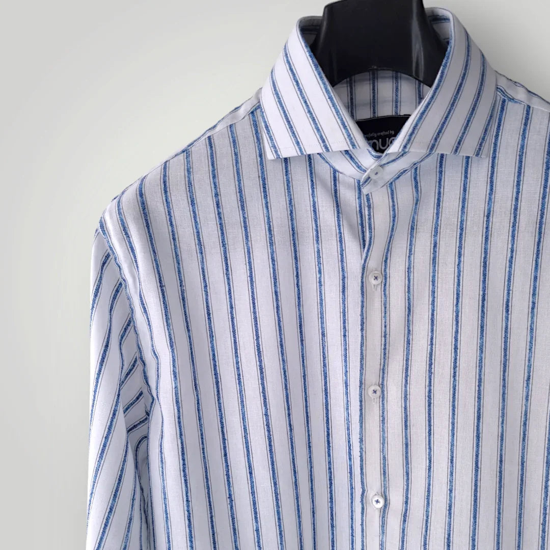 Linen Exposed Blue Self Striped Shirt - Snug