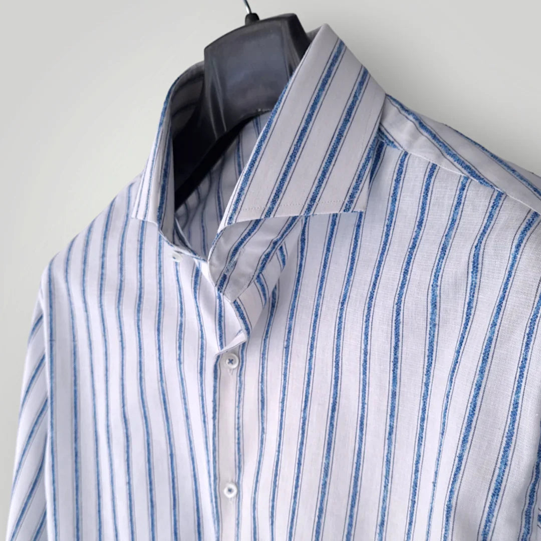 Linen Exposed Blue Self Striped Shirt - Snug