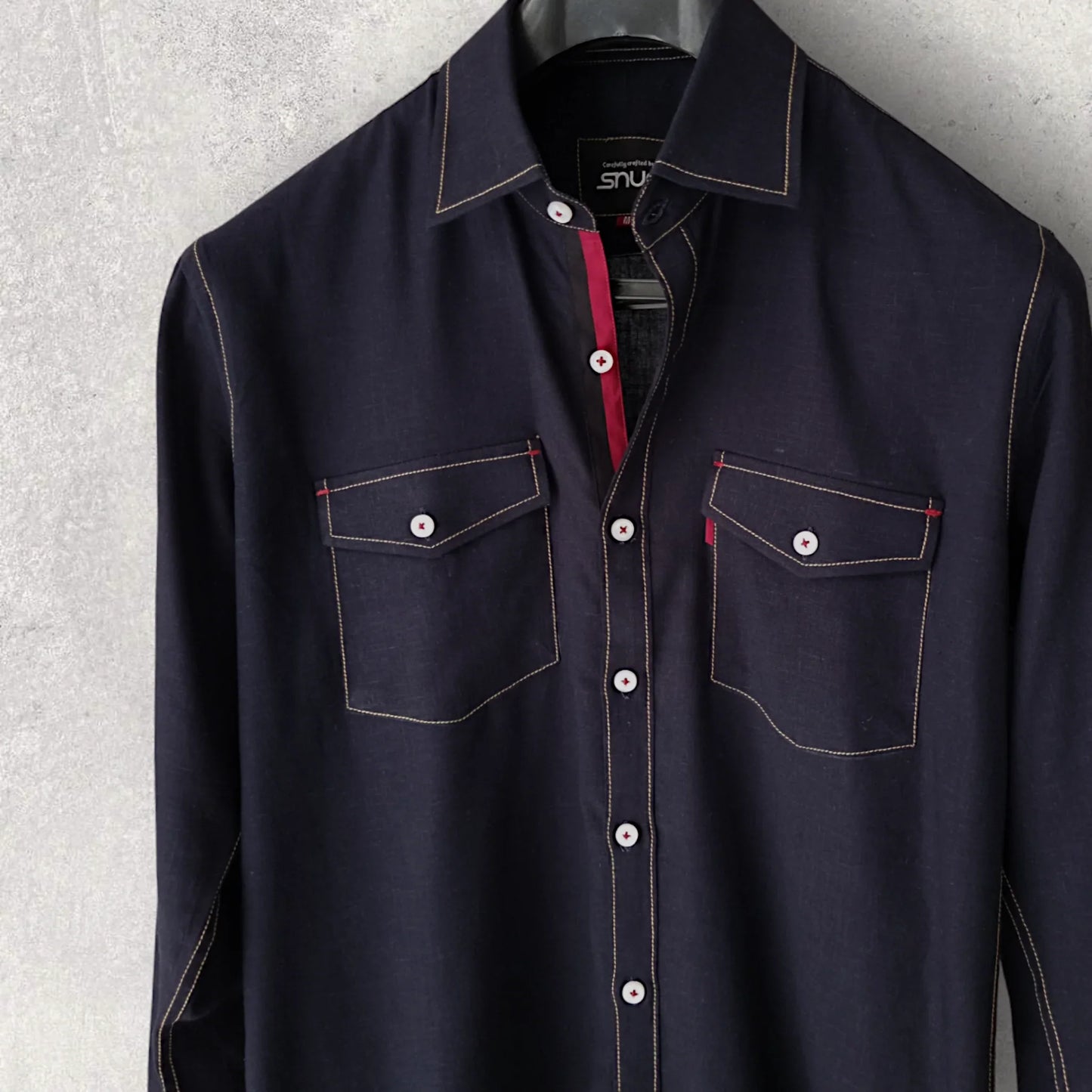 Navy Blue Linen Shirt - Snug