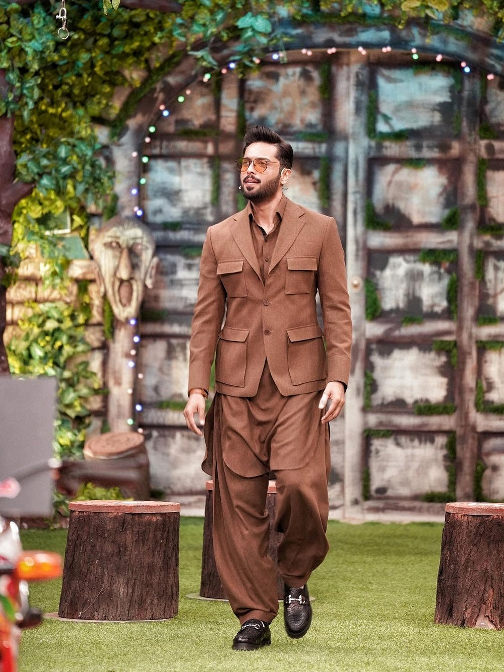 Karandi Finished Kurta Shalwar with Classic Pattern Blazer.