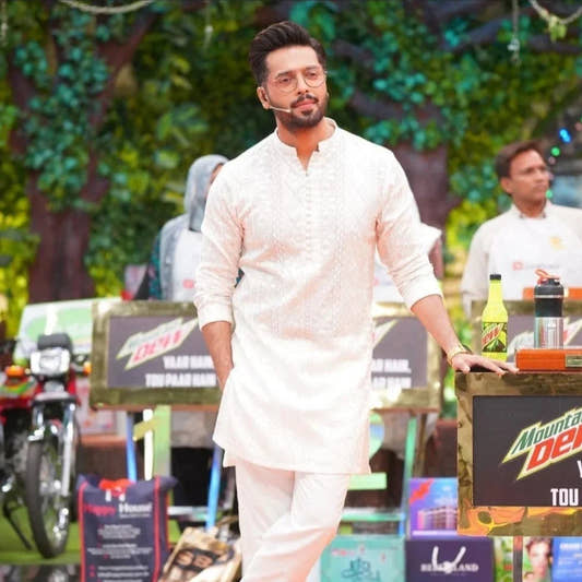 White Embroidered Kurta Trouser with Rust Waistcoat. - Snug