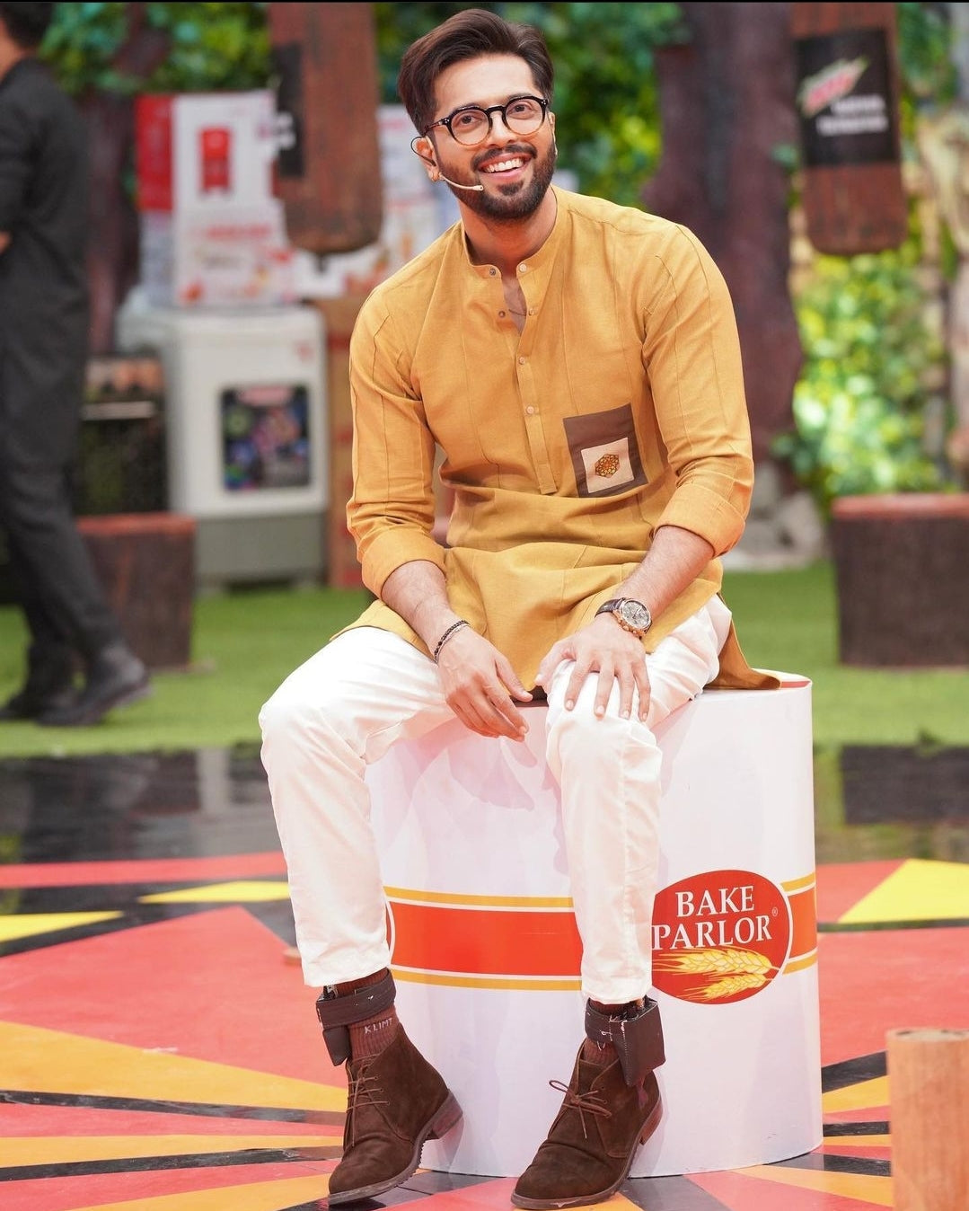 Mustard Kurta Trouser with Brown Cotton Silk Waistcoat.