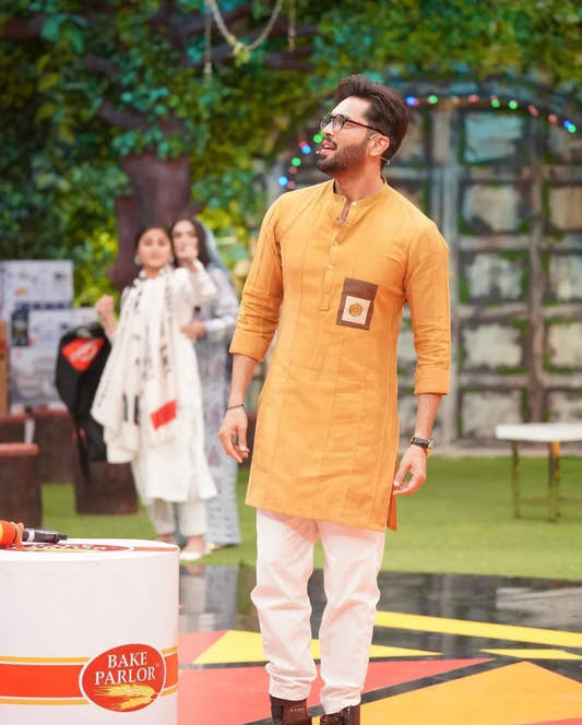 Mustard Kurta Trouser with Brown Cotton Silk Waistcoat. - Snug