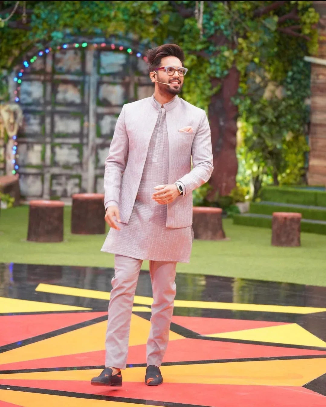 Grey Embroidered Front Open Outfit. - Snug