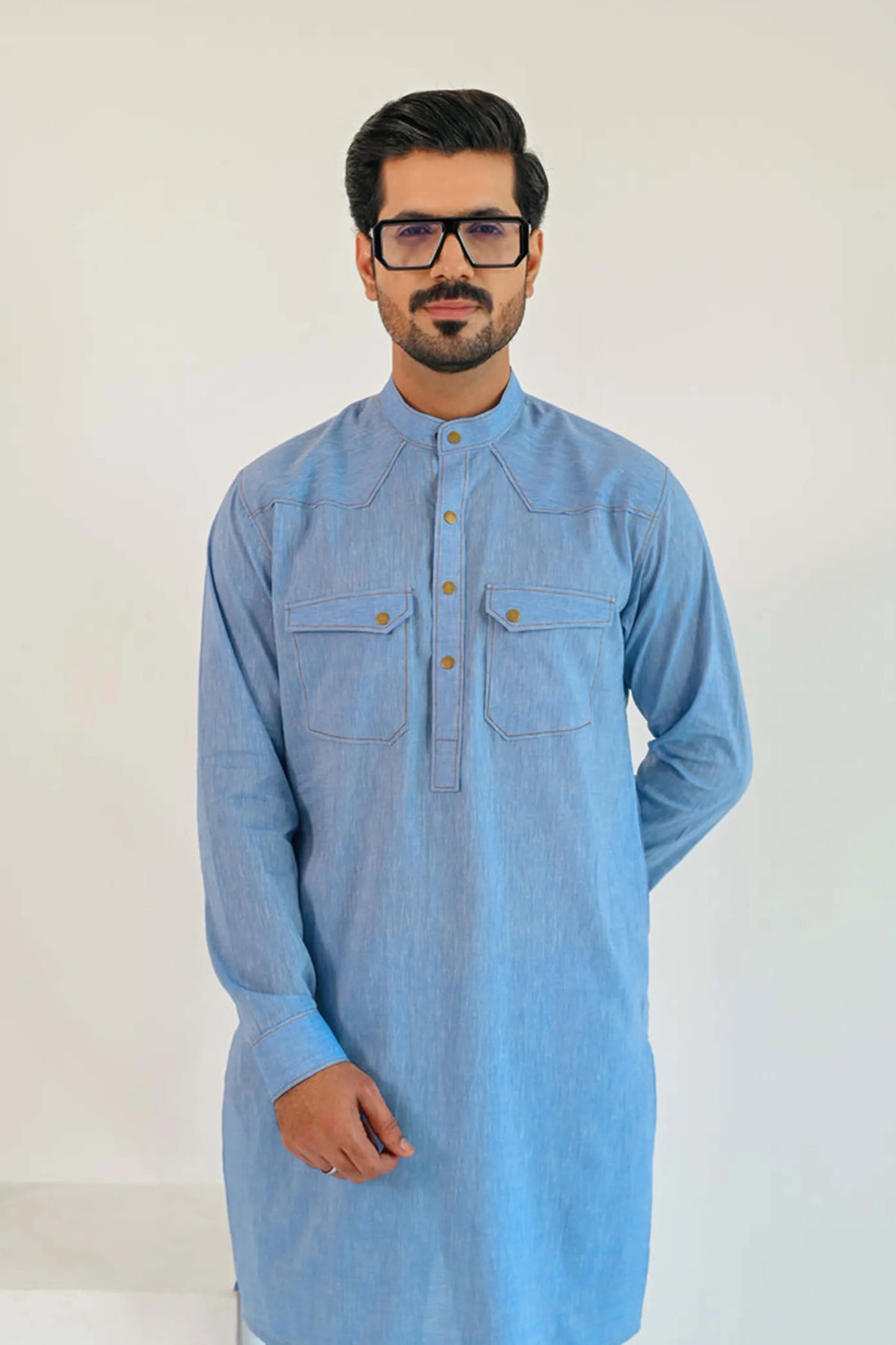 Sky Blue Linen Kurta Trouser