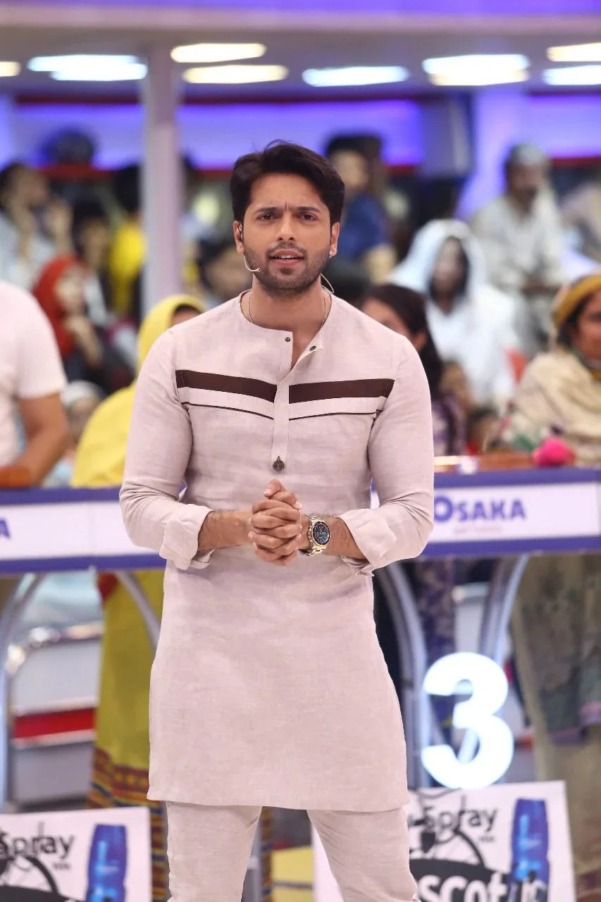 Beige Linen Kurta Trouser with Coin - Snug