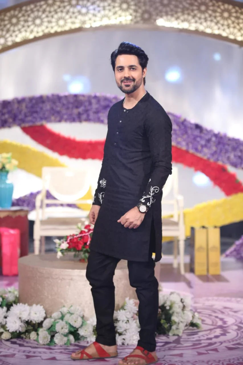 Black Embroidered Chicken Kurta trouser - Snug