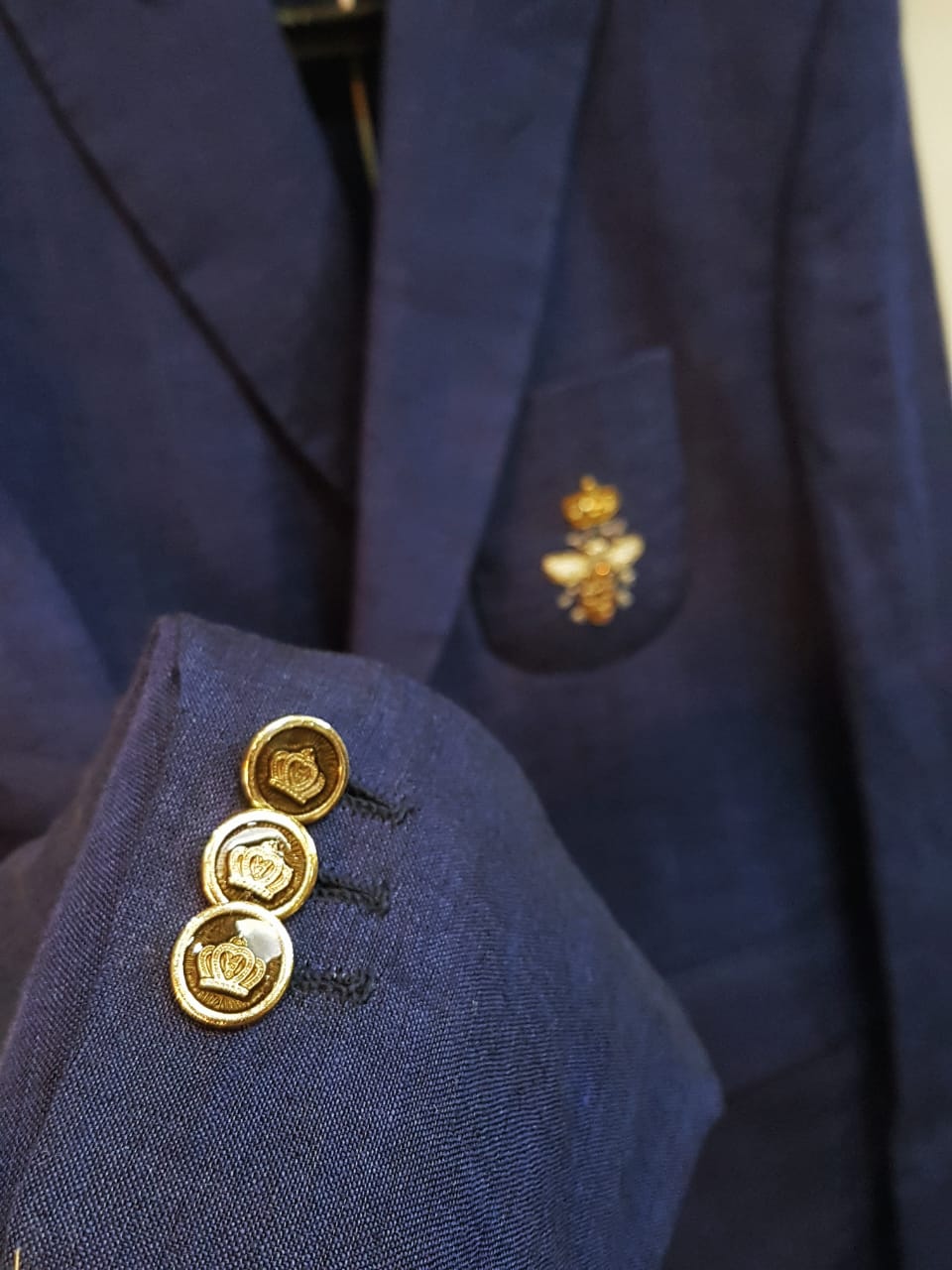 Hand Embroidered Linen Half Lining Royal Blue Coat By Snug