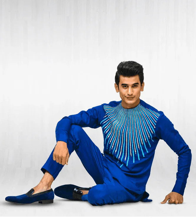 Blue Linen embroidered kurta and trouser - Snug