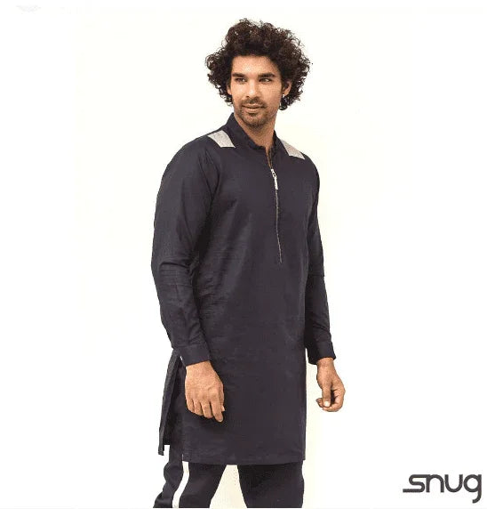 Navy blue linen with grey details K-Trouser. - Snug