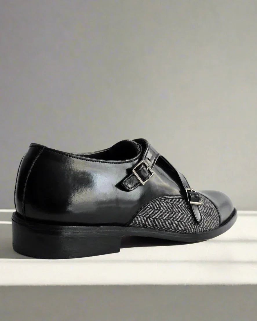 Tweed Contrast Black Monk Shoes. - Snug