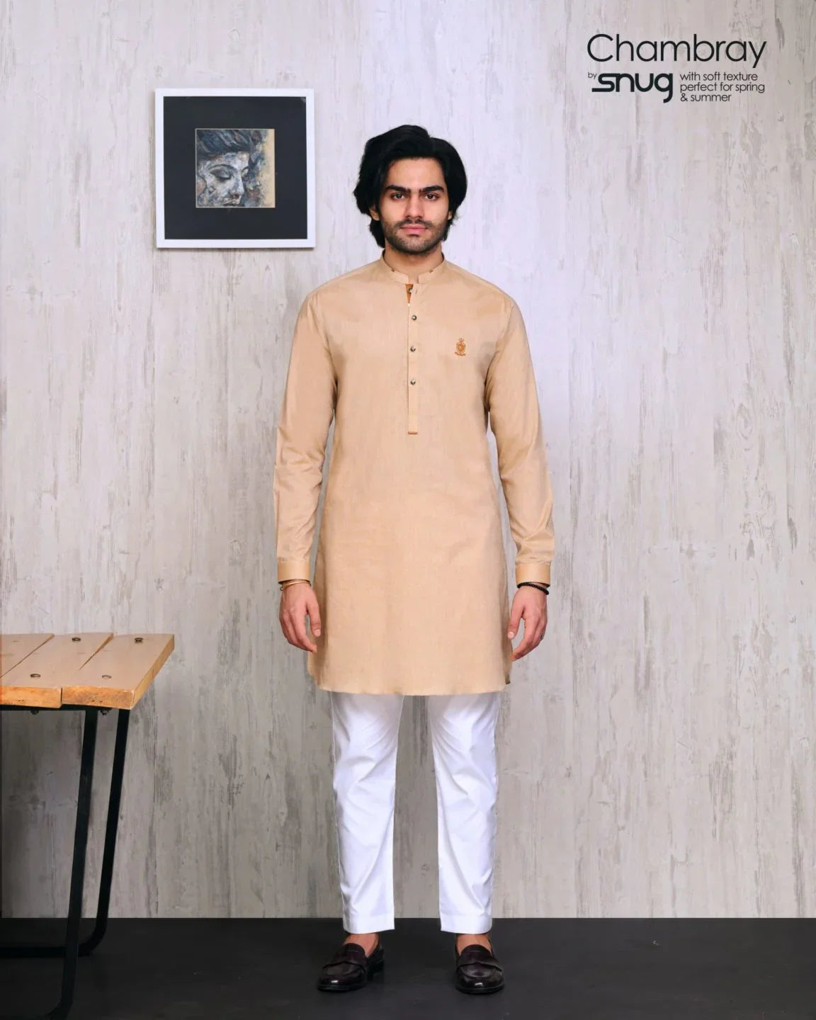 Sea Green Chambray Kurta with Pearl White Trouser - Snug