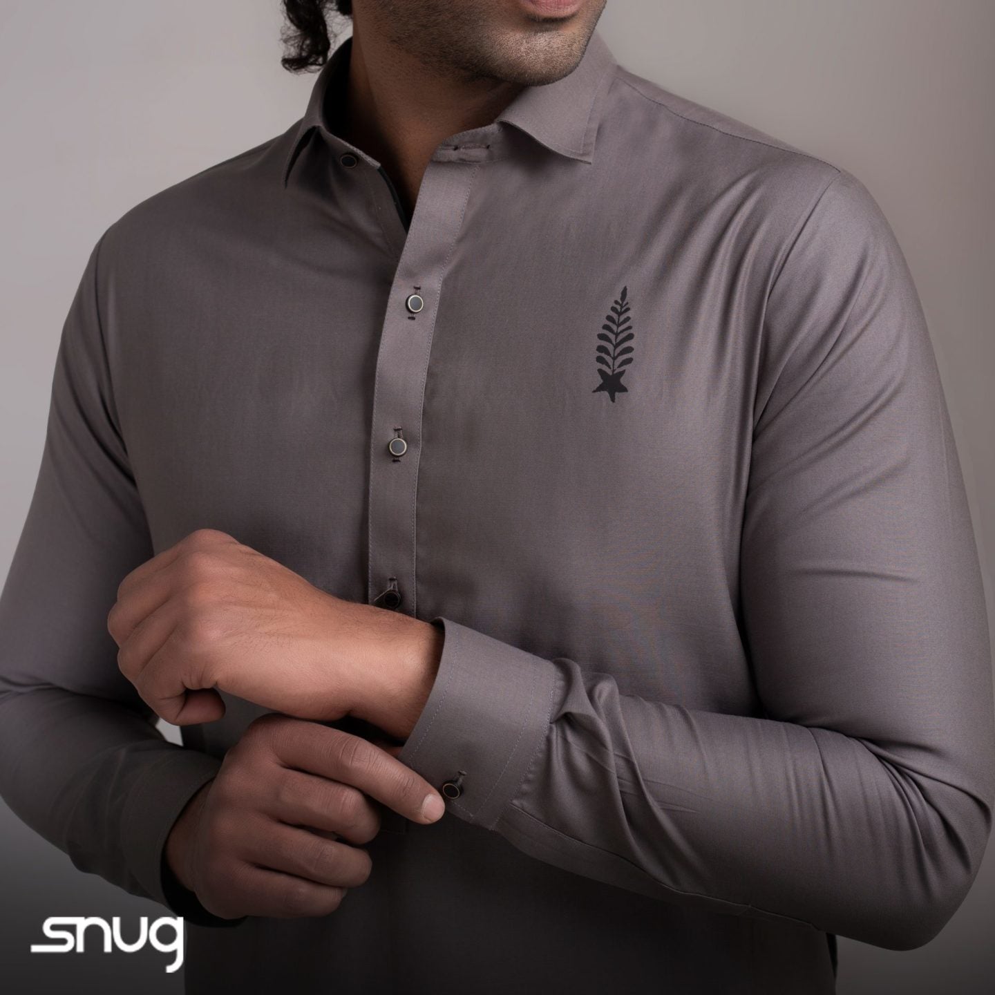 Grey Kurta Shalwar with Black Logo