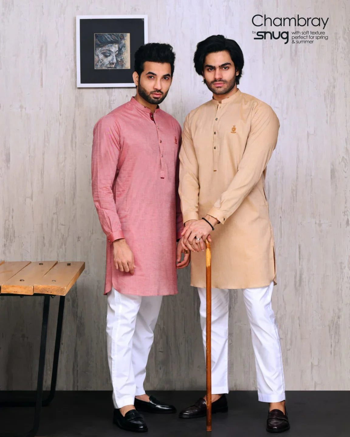 Maroon Chambray Kurta with Pearl White Trouser - Snug