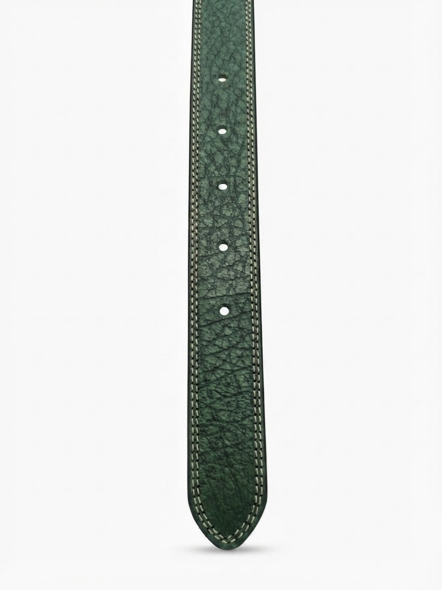 Dark bottle green cow leather belt