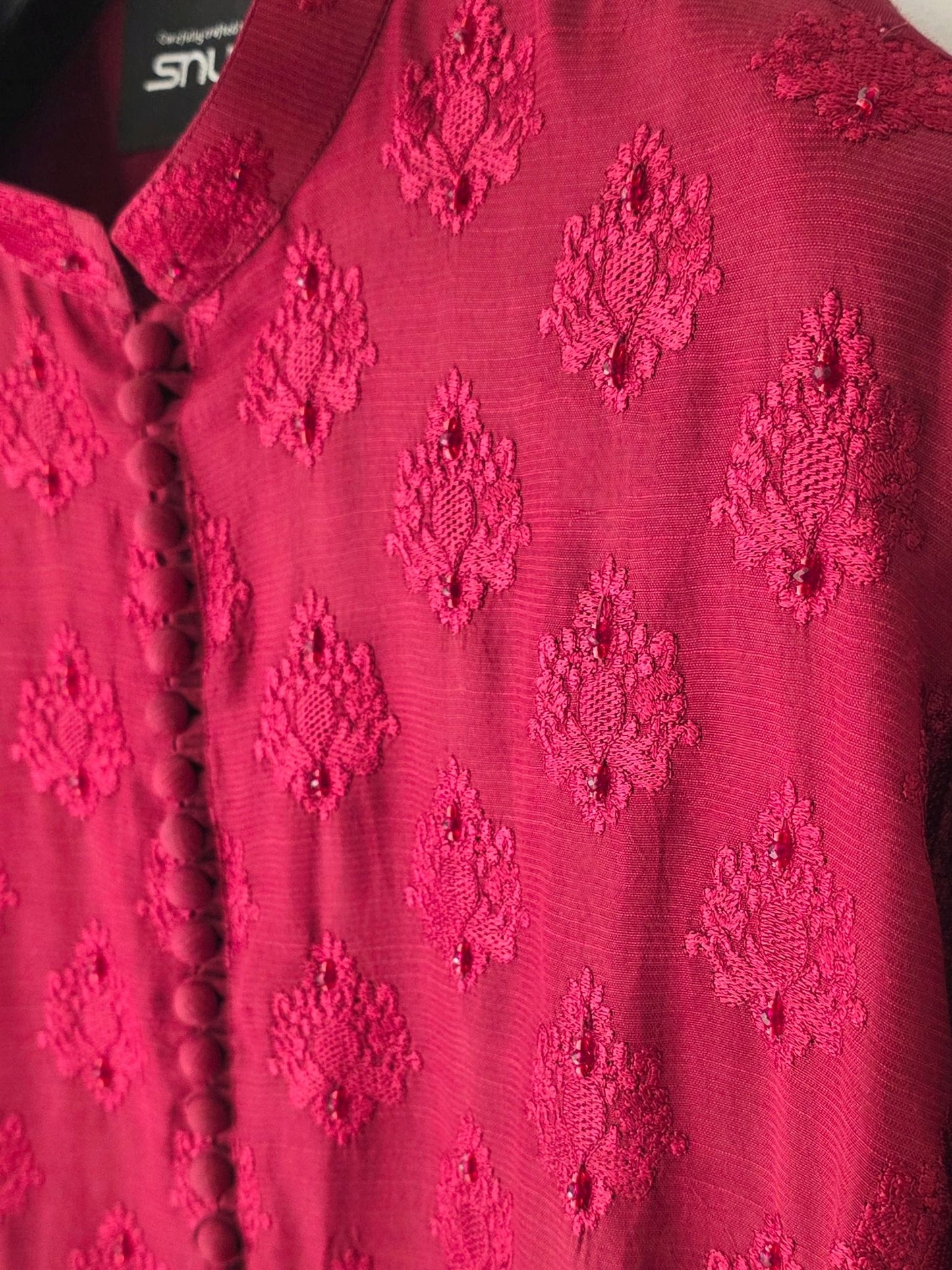 Maroon Hand Embroidered Kurta Trouser.