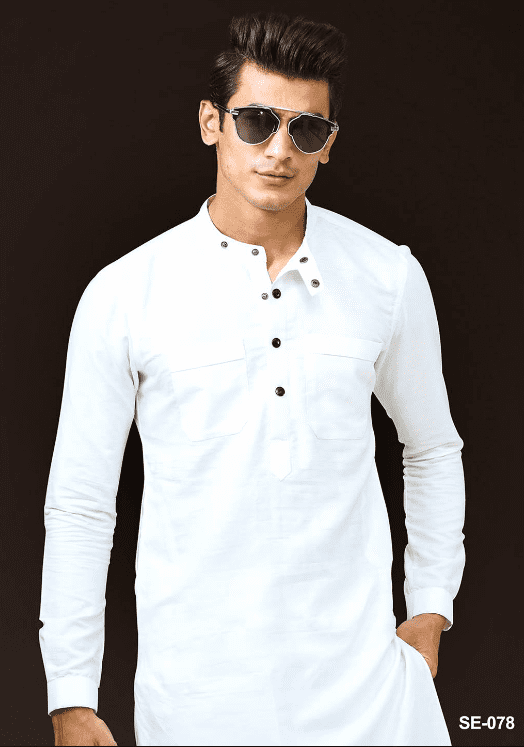 White short length linen kurta and trouser