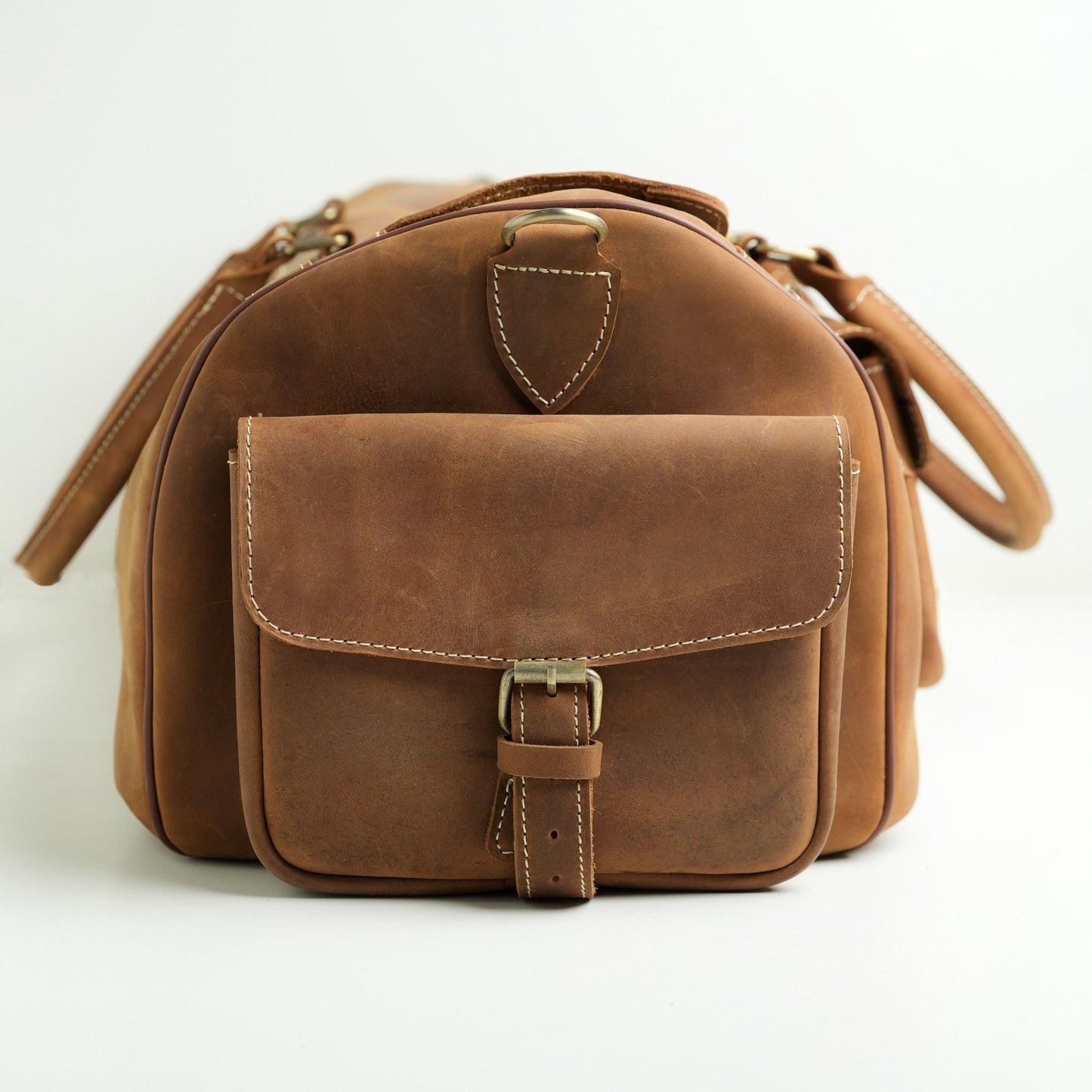 Leather duffel bag.