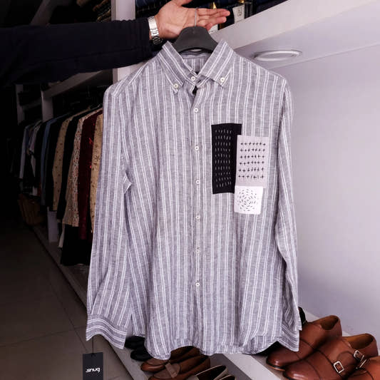 Snug's Patched Linen Shirt - Hand Crafted Elegance - Snug