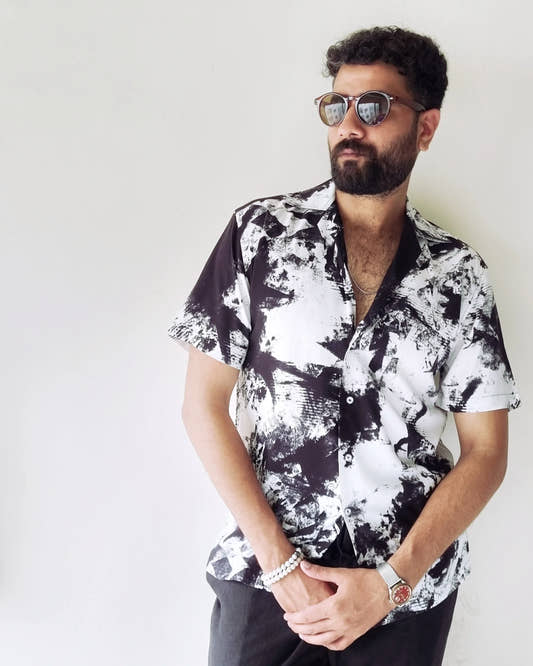 Misty Monochrome Abstract Gauzy Shirt. - Snug