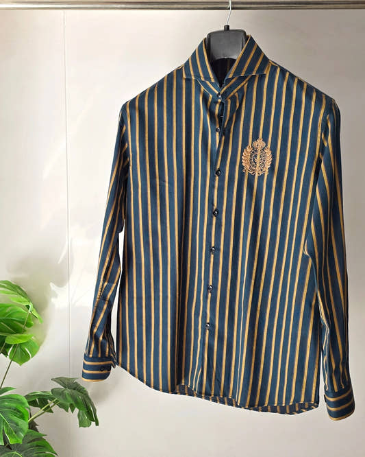 Green Striped Embroidered Shirt. - Snug