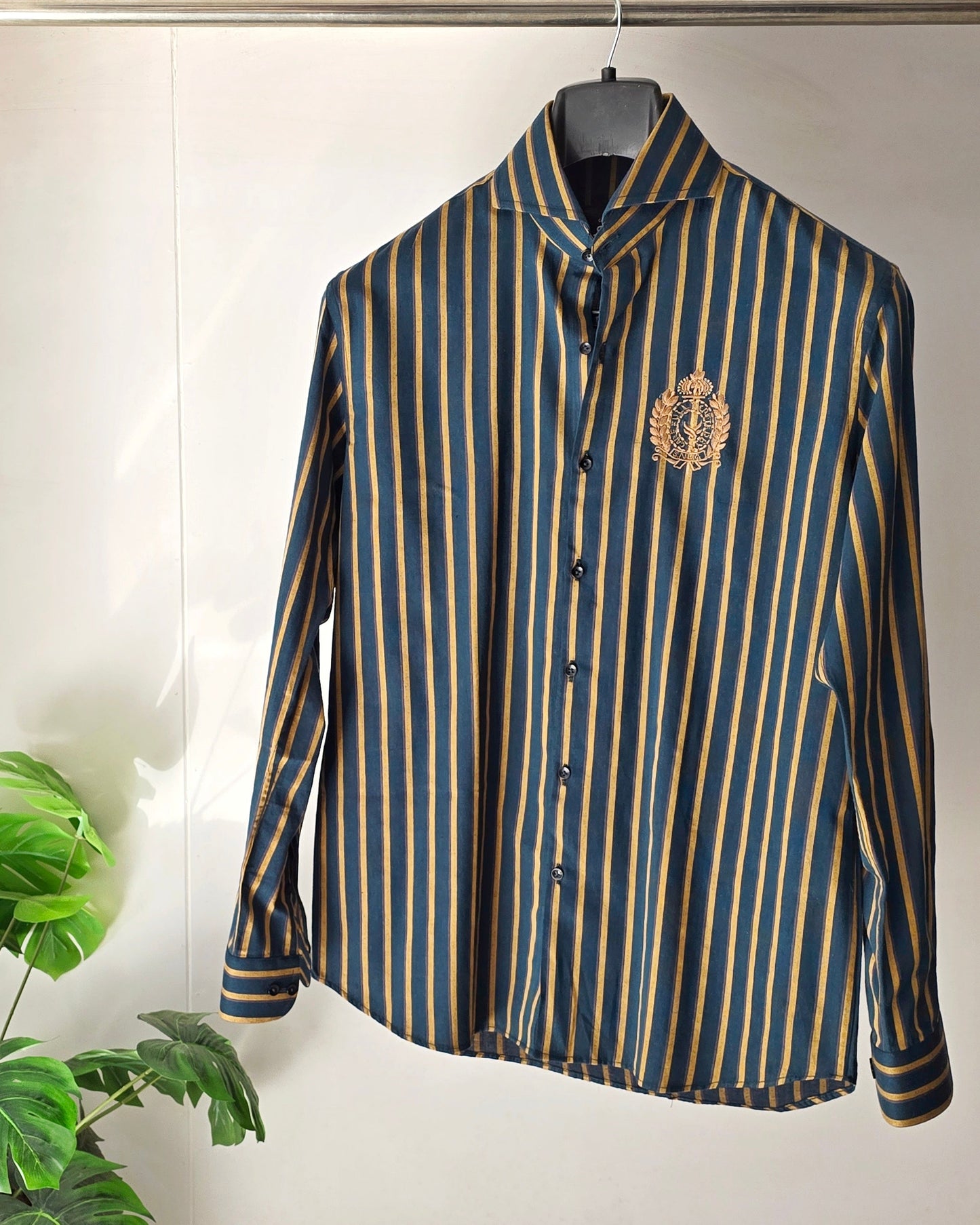 Green Striped Embroidered Shirt.