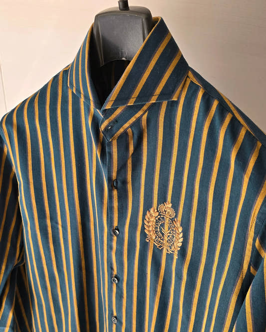 Green Striped Embroidered Shirt. - Snug