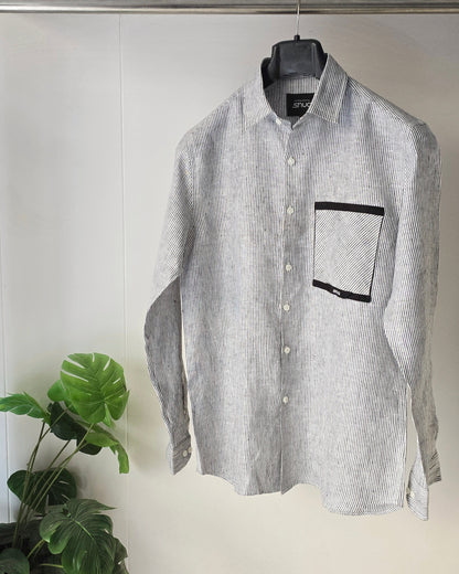 Linen Cross Striped Patch Shirt