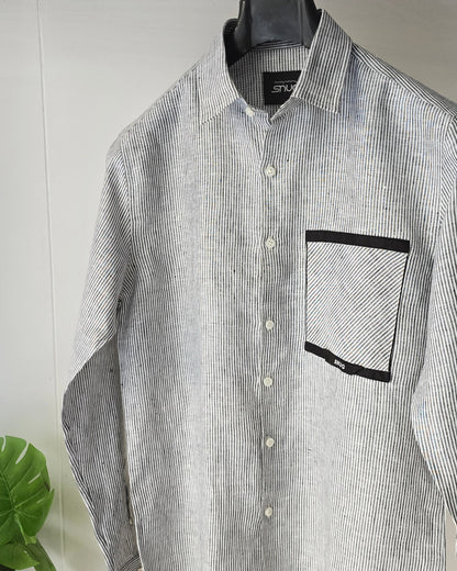 Linen Cross Striped Patch Shirt