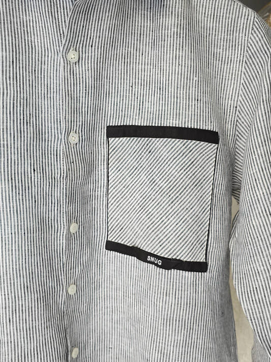 Linen Cross Striped Patch Shirt - Snug