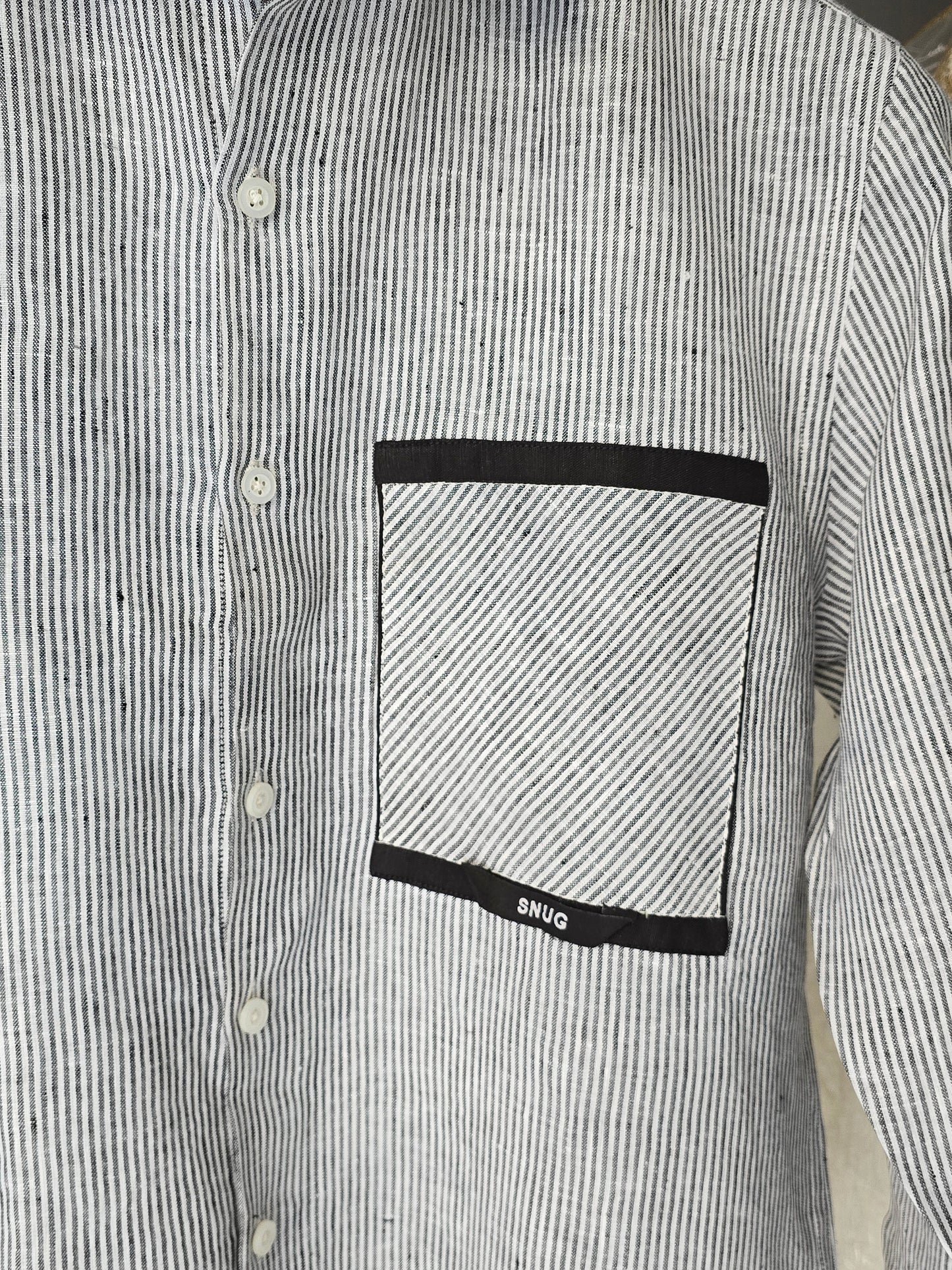 Linen Cross Striped Patch Shirt