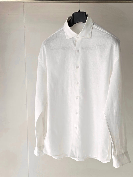 White Linen Drop Shoulder Shirt.