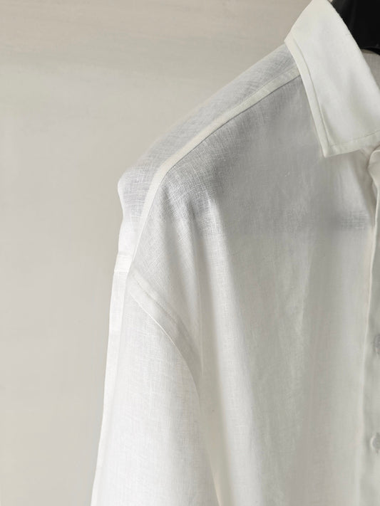 White Linen Drop Shoulder Shirt.