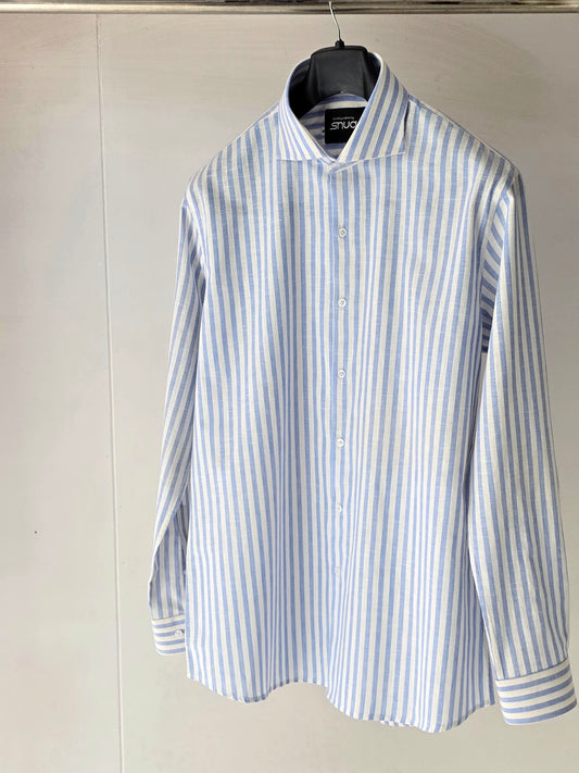 Sky Blue Striped Linen Shirt.