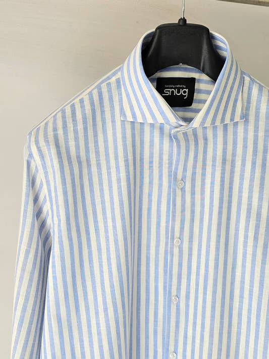 Sky Blue Striped Linen Shirt.