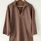 Coffee Linen 3 Quarter Shirt.