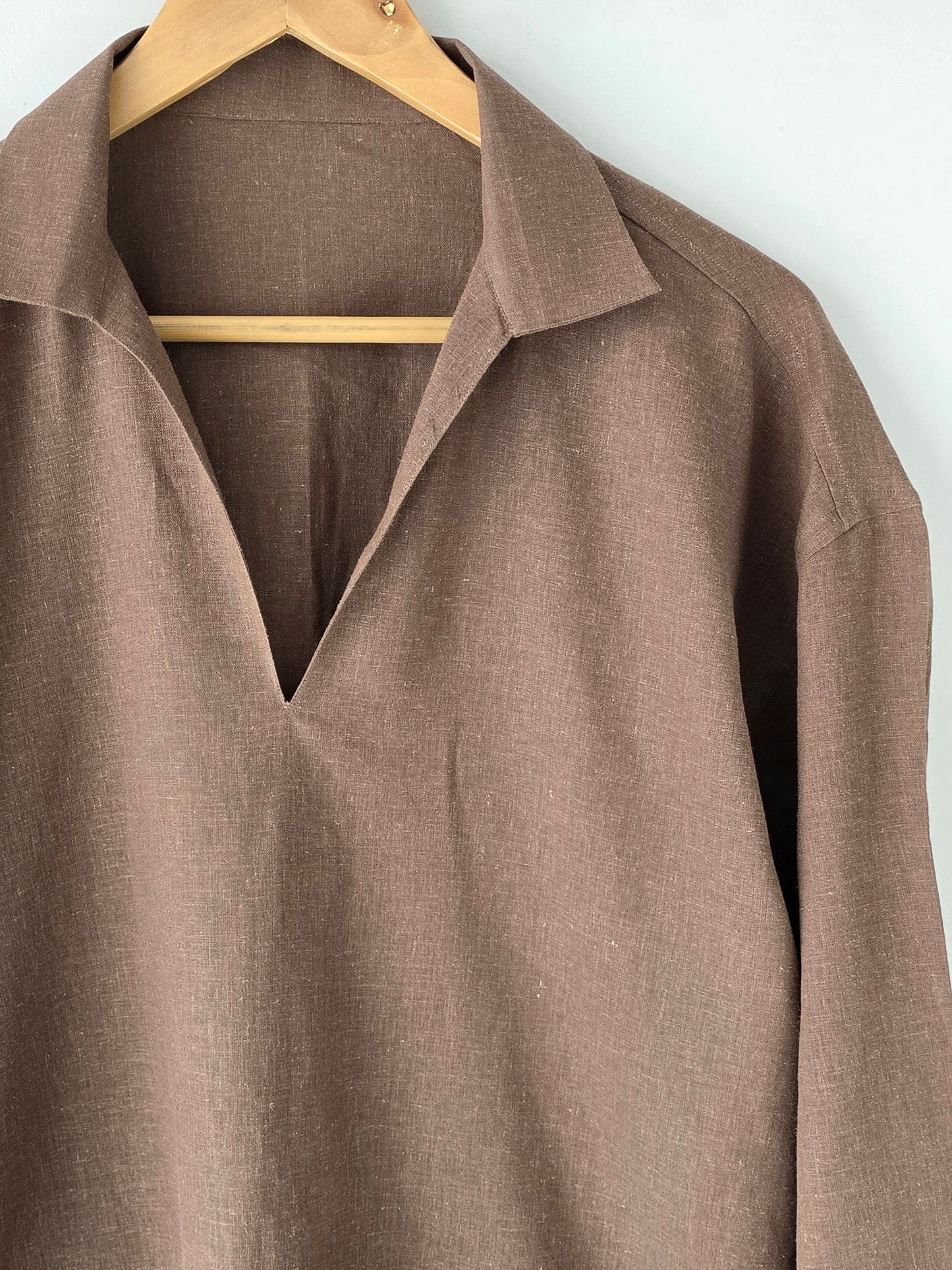 Coffee Linen 3 Quarter Shirt.
