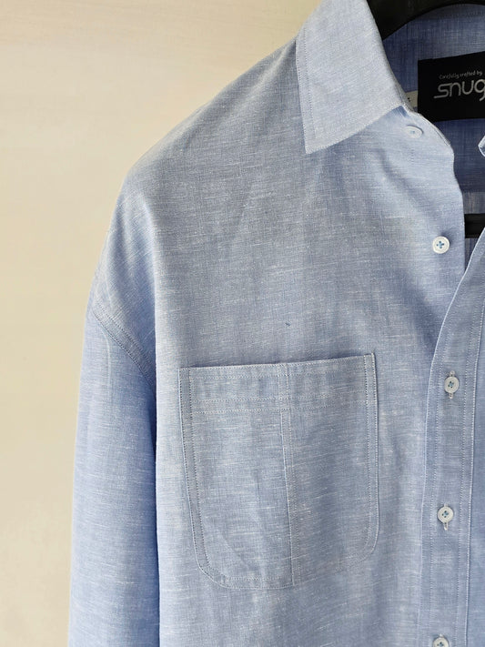 Sky Blue Drop Shoulder Linen Shirt