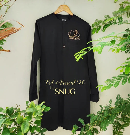 Black Kurta Trouser With Block Printed Pocket Square - Snug