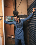 Hand Embroidered Blue Karandi.